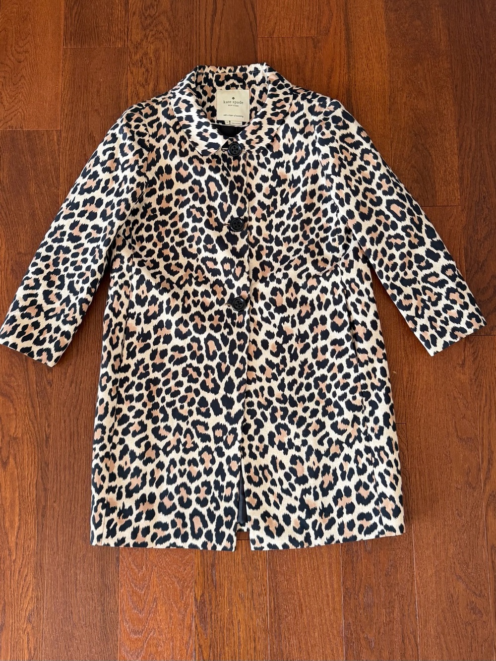 Kate Spade Leopard Print A-Line Coat with 3/4 Sleeves size 4 Retro Glam